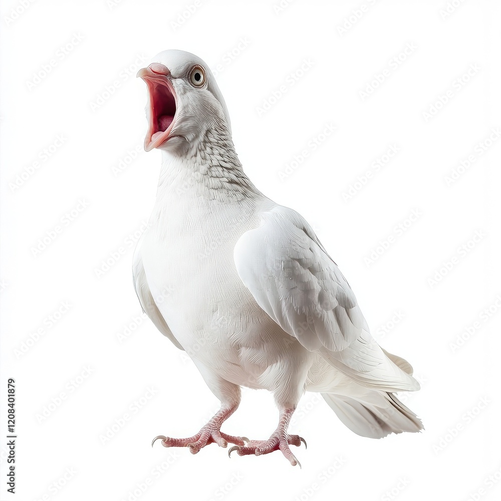 Naklejka premium Shocked dove with open mouth on a white background. Generated AI