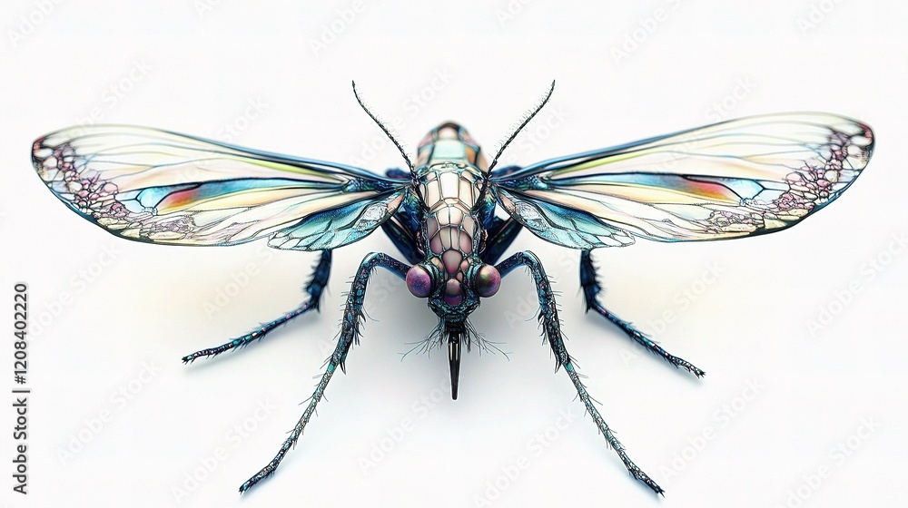 Obraz premium Intricate Mosquito with Decorative Wings and Body Isolated on White