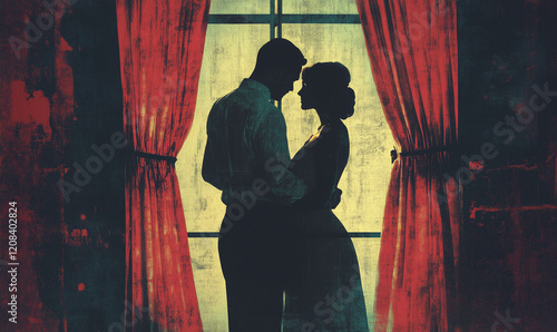 Vintage movie poster with a man and a woman on the cover, love story, generated ai
