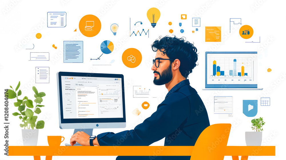 Fotografie Business Professional Using SaaS Solutions for Enhanced Information Management a