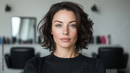 Fototapeta Portrait of a woman standing in a beauty salon.
