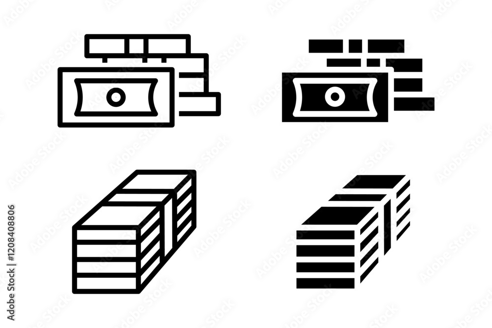 Money stack icon. Dollar banknotes sign. Wealth and richness symbol. Cash illustration. Money stack icon. Dollar banknotes sign. Wealth and richness symbol. Cash illustration.