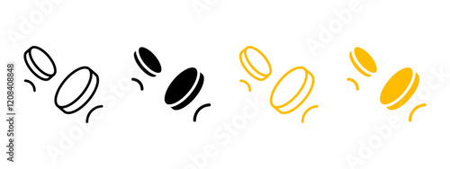 Flying two coins icon. Cash or change illustration. Cent in motion pictogram. Finance currency symbol. Savings, salary, payment sign.
