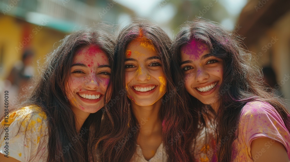 happy young multiethnic friends with colorful paint on clothes having fun together at holi festival happy young multiethnic friends with colorful paint on clothes having fun together at holi festival