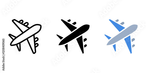 Airplane or aircraft color icon. Travel or business flight symbol. Plane transportation and delivery sign. Vacation or trip illustration.