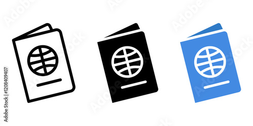 Global passport icon. Travel document sign. Tourist visa symbol. Border control identity sign. International id pictogram. Immigration illustration.