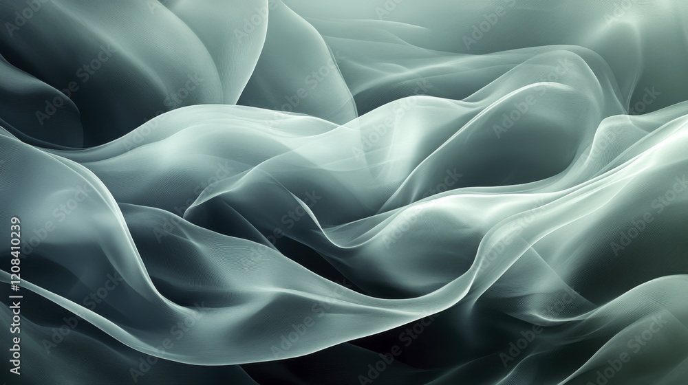 Fototapeta premium Abstract flowing fabric layers in soft green and white