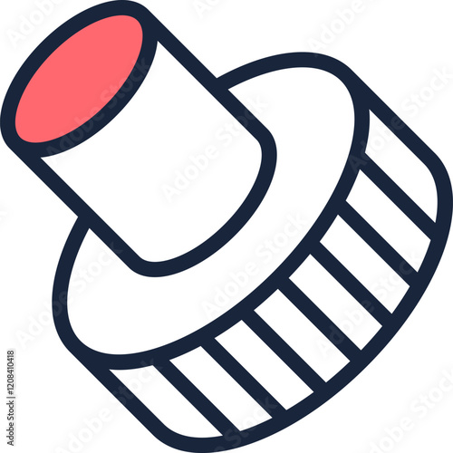 Push pin icon featuring a red tip and a striped base, symbolizing stationery and office supplies, ideal for graphic design projects related to organization, notes, and reminders