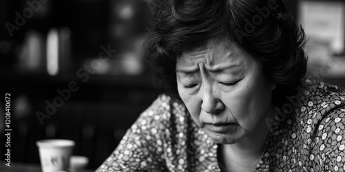 Sick Woman in Hospital Room, Looking Frail and In Pain photo