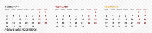 Calendar for February 2025. set of calendars for February.