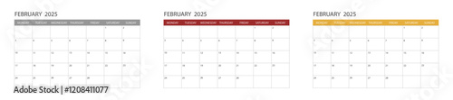 Calendar for February 2025. set of calendars for February.