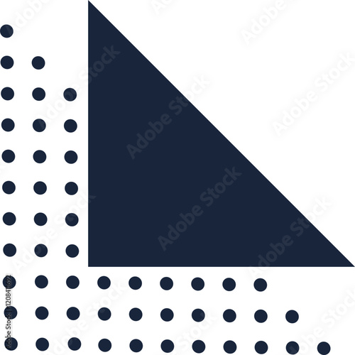 Minimalist graphic design featuring a large dark blue triangle partially obscuring a white background with evenly spaced dark blue dots, creating a sense of balance and contrast