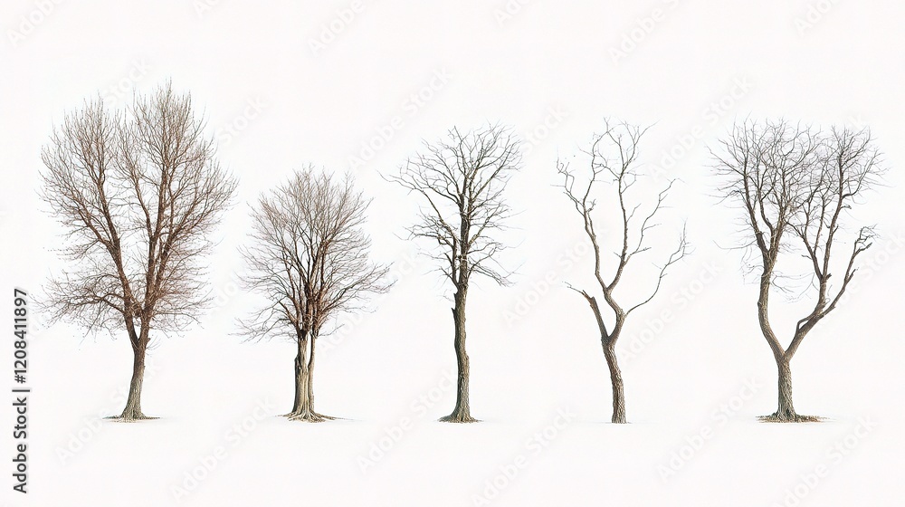 Isolated Lifeless Trees with Bare Branches on White Background Isolated Lifeless Trees with Bare Branches on White Background