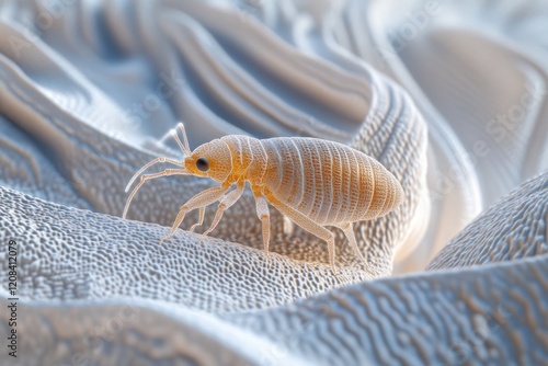 Close-up macro shot of bedbugs on fabric, highlighting the intricate details of these household pests. photo