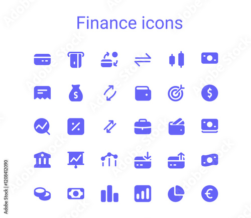 Simple small finance solid icons set. Rounded mini money vector icons.