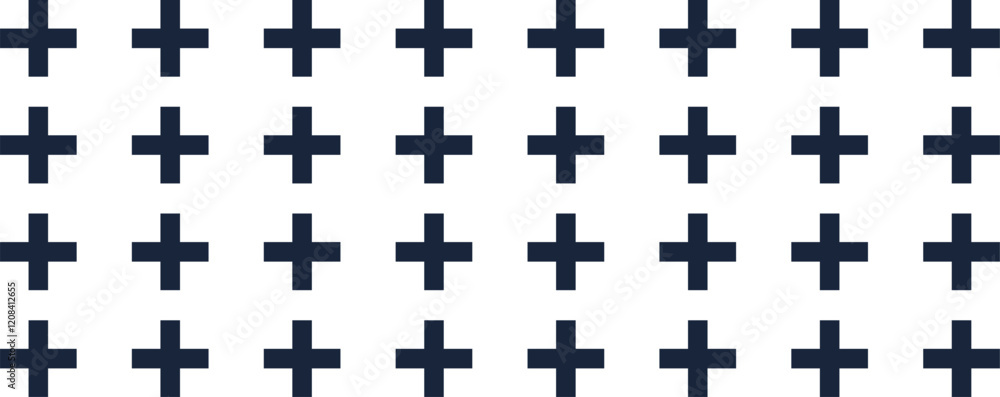 Obraz premium Seamless geometric pattern with dark blue crosses evenly spaced on a white background, creating a simple and minimalist design suitable for various backgrounds and textures