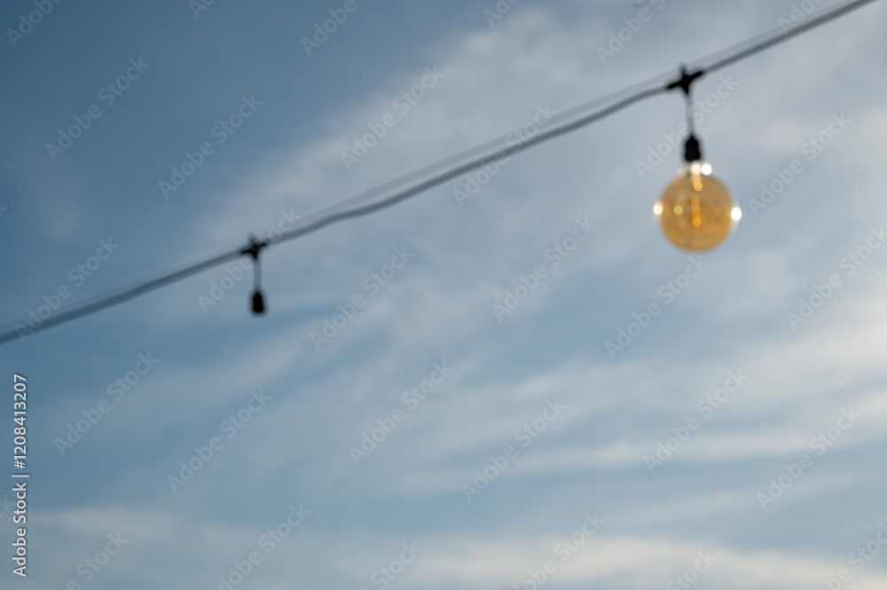 Blurred background, with decorative  bulb lights.