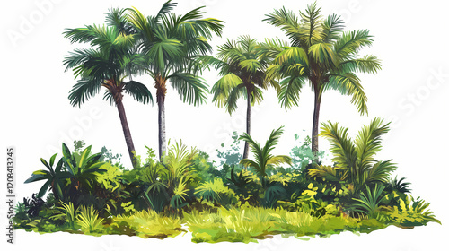 Tropical fresh green grass isolated used for architecture. Wild Prairie. Illustration