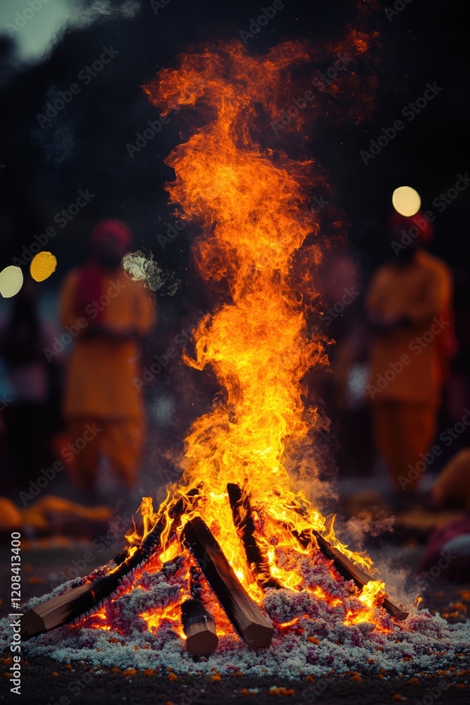 Naklejka premium People gathered near a flame, potentially campers or outdoors enthusiasts