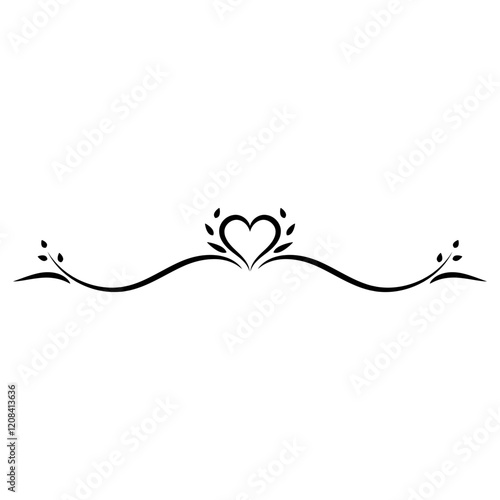Vintage swirl decorative divider line. Flourish text separator in classic and luxury style with heart