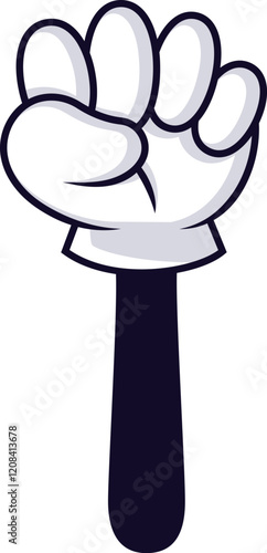 Cartoon hand featuring a white glove and dark sleeve, creating a fist gesture against a clean white background, embodying a simple and minimalistic design style