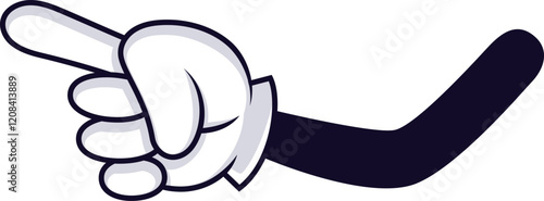 Cartoon hand wearing a white glove, pointing left with its index finger, created as an isolated vector illustration against a clean white background