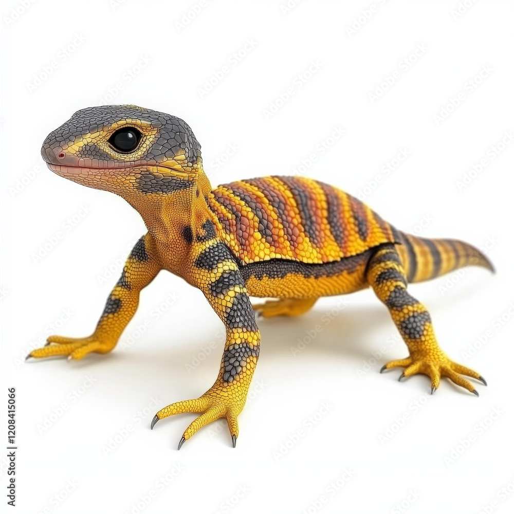 Obraz premium Striped Juvenile Lizard on White Background.
