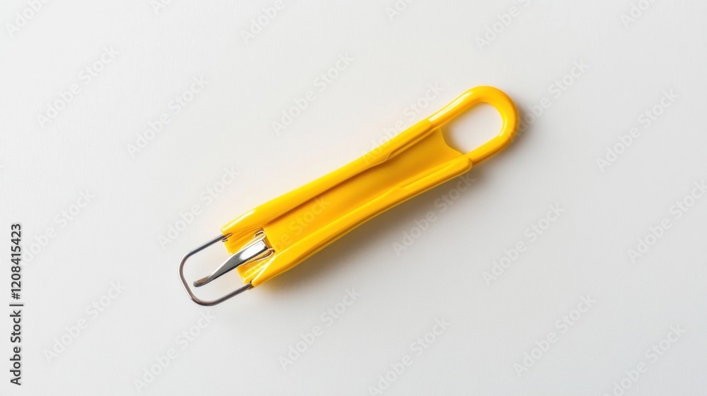 Yellow plastic zipper pull on white background Yellow plastic zipper pull on white background