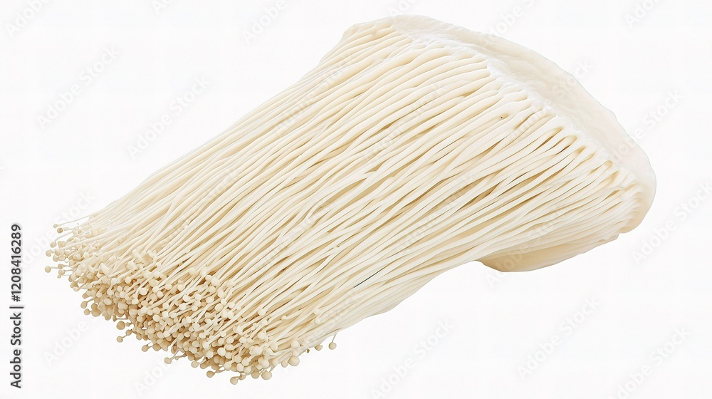 Realistic Enoki Mushroom Cutout with Detailed Texture and Lines Realistic Enoki Mushroom Cutout with Detailed Texture and Lines