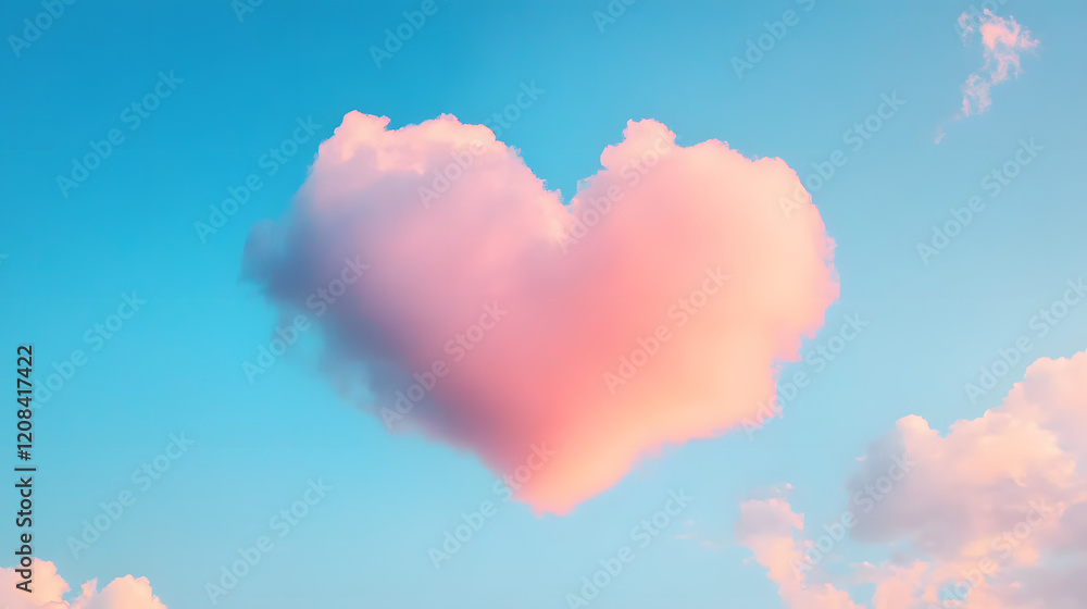 Heartshaped Pink Cloud in Clear Blue Sky Heartshaped Pink Cloud in Clear Blue Sky