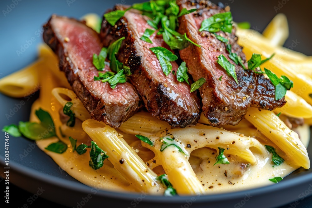 Steak and Creamy Pasta. A Decadent and Satisfying Dish Steak and Creamy Pasta. A Decadent and Satisfying Dish