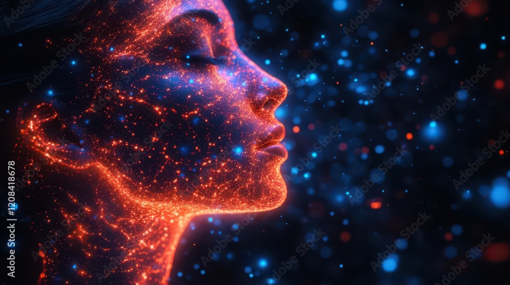 ethereal digital visualization of neural pathways illuminating a translucent human brain connected to floating data nodes with electric blue energy streams ethereal digital visualization of neural pathways illuminating a translucent human brain connected to floating data nodes with electric blue energy streams