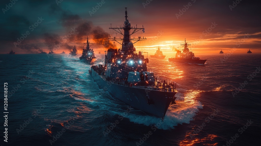 Fototapeta premium A navy ship sailing on calm waters, perfect for marine or naval-themed projects