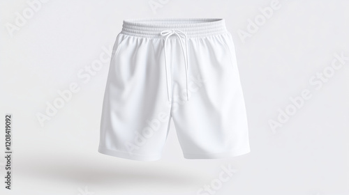 Mockup of a front view of a white pair of shorts on a neutral background