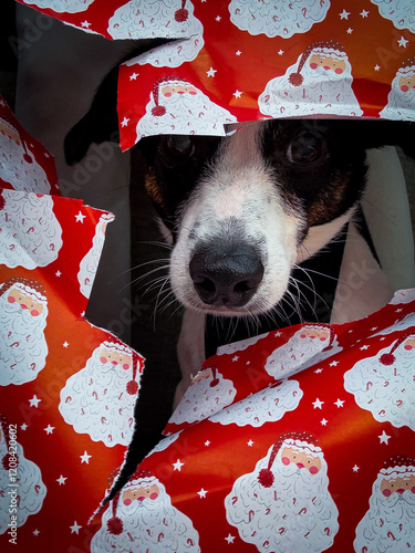 Dog in Wrapping paper