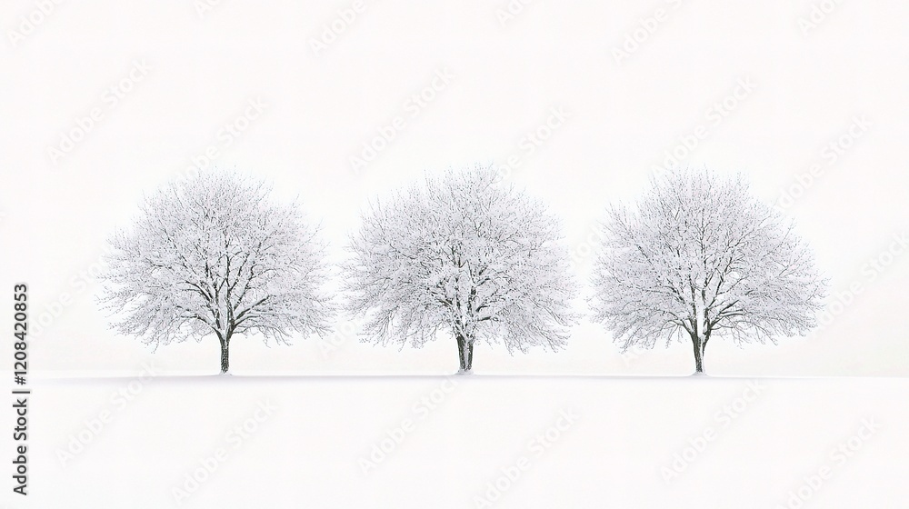 Fototapeta premium Serene Winter Landscape with Snow-Covered White Trees
