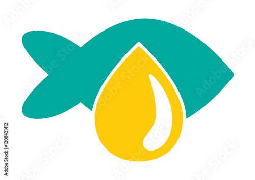 Fish Silhouette Essential Oil Omega 3 Yellow Drop Sardine Cod Salmon Mackerel and Tuna acids EPA and DHA for well-being and health