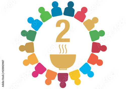 People with the Colors of The Global Goals Sustainability Development 2 Two Zero Hunger Yellow