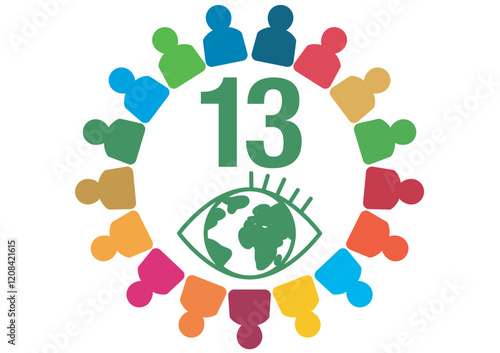 People with the Colors of The Global Goals Sustainability Development 13 Thirteen Climate Action Green