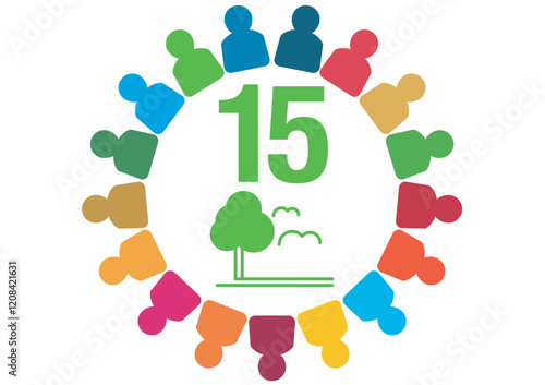 People with the Colors of The Global Goals Sustainability Development 15 Fifteen Life on Land Green