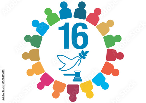 People with the Colors of The Global Goals Sustainability Development 16 Sixteen Peace Justice Strong Institutions Blue