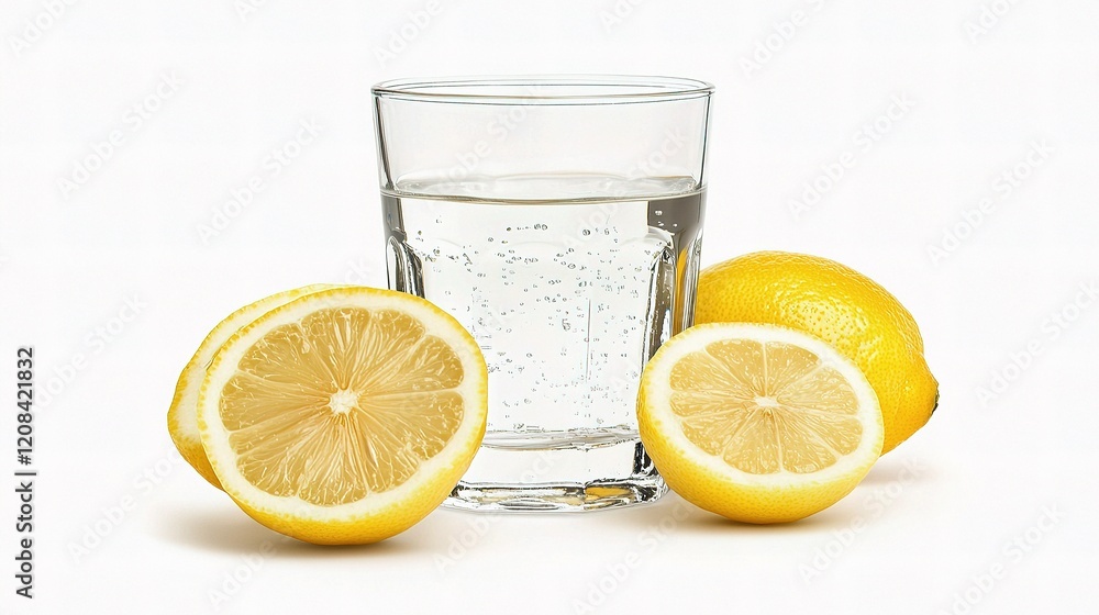 Refreshing Lemonade in Clear Glass Against Minimalist White Background Refreshing Lemonade in Clear Glass Against Minimalist White Background