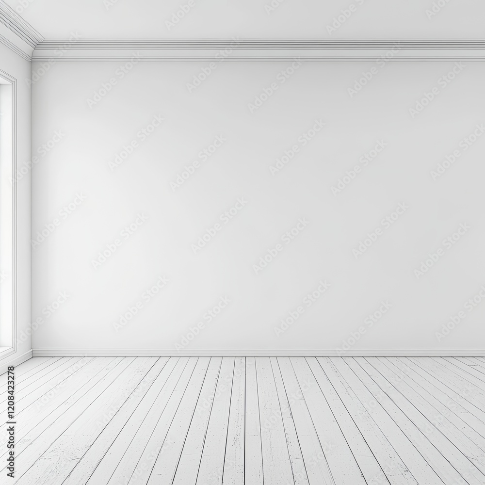 Empty Room with White Wall and Floor, Potential usecase for background or interior design Empty Room with White Wall and Floor, Potential usecase for background or interior design