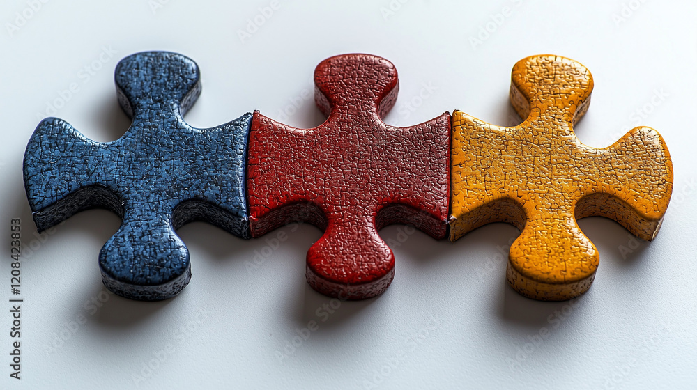 Fototapeta premium Minimalist modern style with a colorful puzzle piece on a white background for World Down Syndrome Day