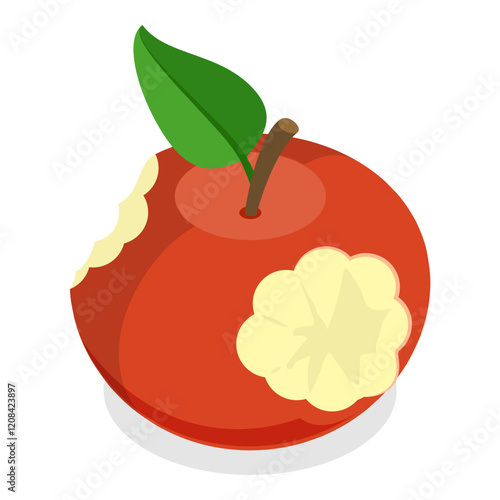 3D Isometric Flat Vector Set of Bitten Apple, Bite Progression. Item 2