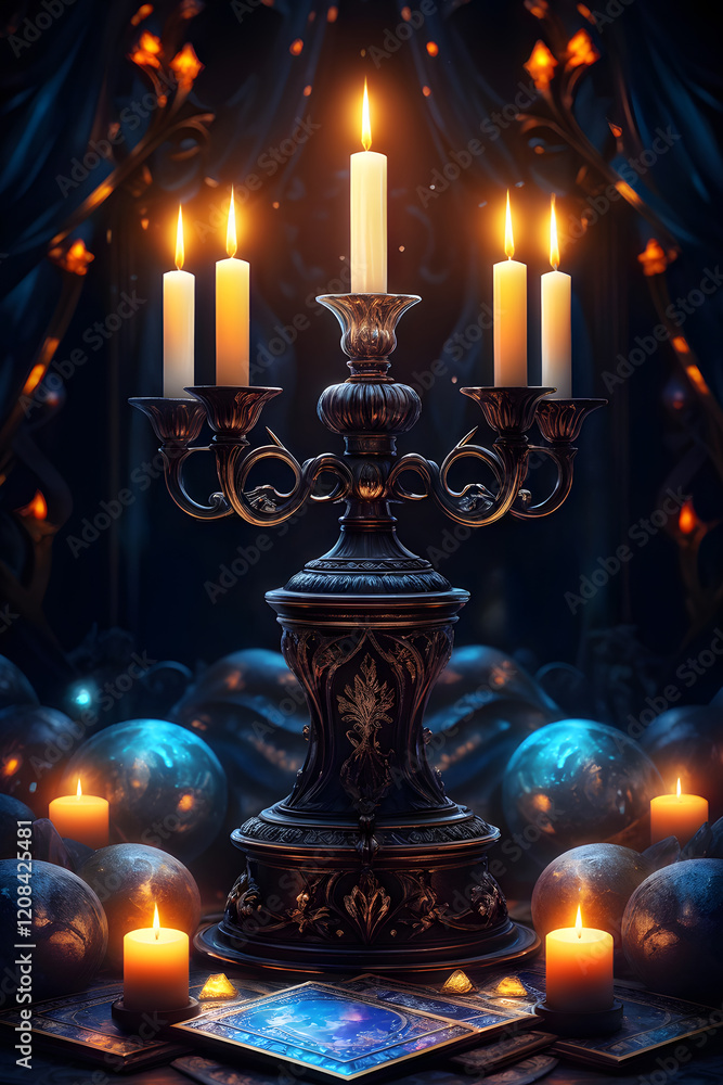 luxury candles in a candlestick on a dark mysterious background luxury candles in a candlestick on a dark mysterious background
