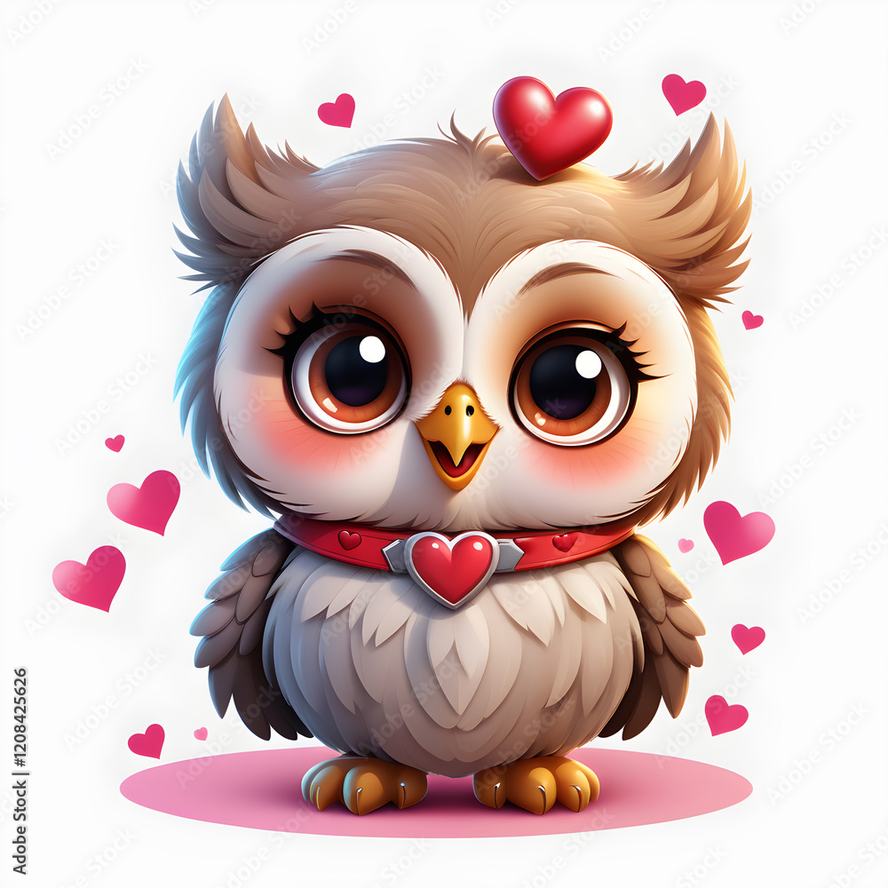 mascot character drawn cartoon owl on white background with hearts, valentine's day card mascot character drawn cartoon owl on white background with hearts, valentine's day card