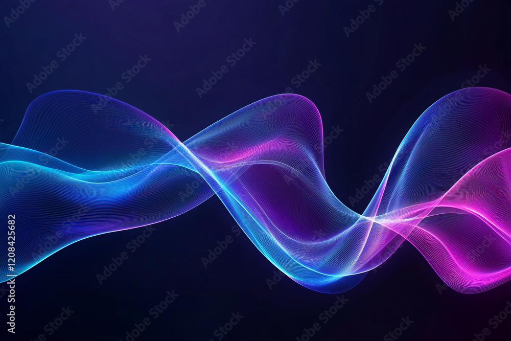 Naklejka premium Futuristic Neon Waves with Glowing Abstract Curves, Vibrant Colors, and Digital Art Aesthetics for Modern Design and Dynamic Light Patterns