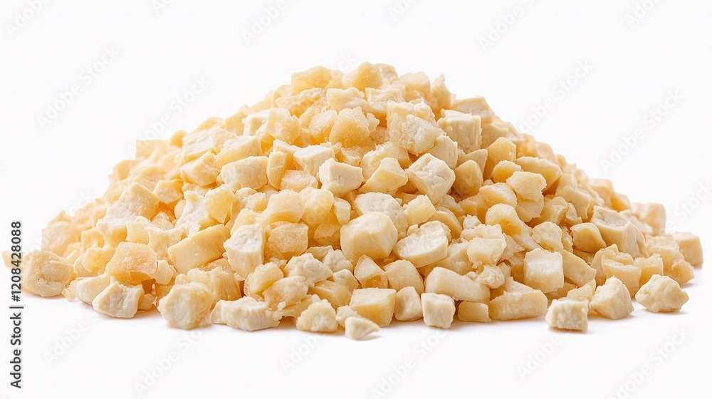 Pile of Diced Tofu Cheese with Smooth Texture on a White Background Pile of Diced Tofu Cheese with Smooth Texture on a White Background