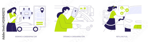 Carsharing service abstract concept vector illustrations.